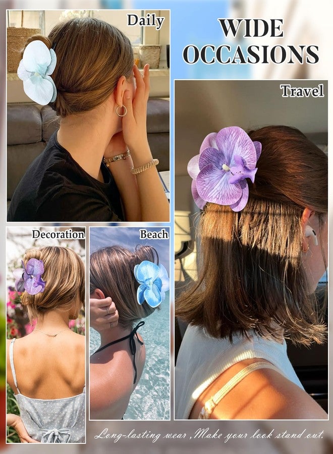 WELROG Orchid Flower Hair Claw Clips 3 Pack - Medium 11cm Spring Hair Claws for Women, Hawaiian Beach Hair Clips for Beach Party Wedding - Image 5
